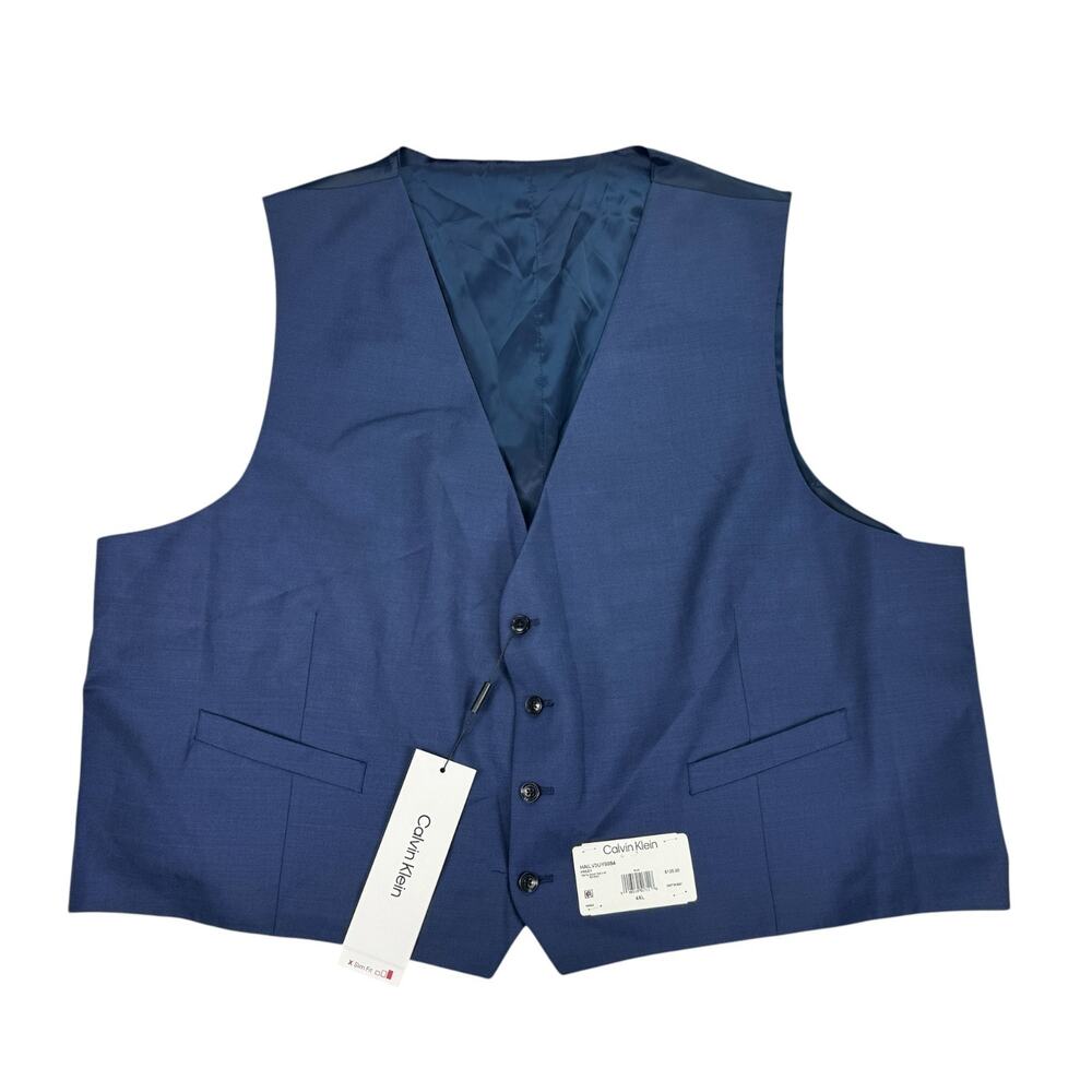 Calvin Klein Mens X Slim Fit Hailey Wool Infinite Stretch Suit Vest Blue 4XL